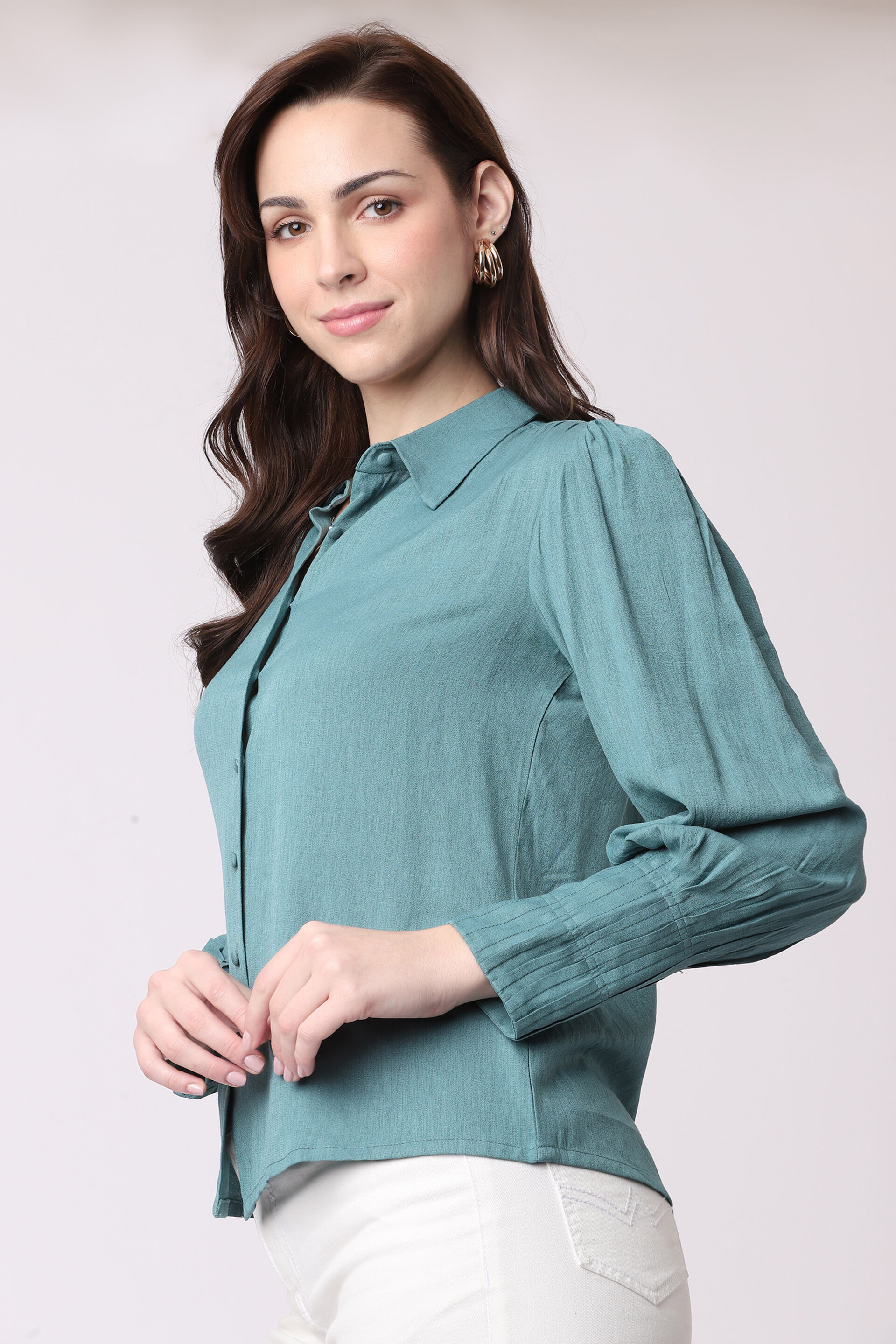 Aqua Solid Straight Top, Aqua, image 4